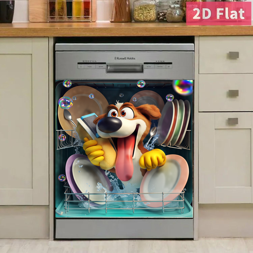 TEMU Adorable Cartoon Dog Dishwasher Decal- 2-part Sticker Suitable For Dishwasher Front Door Decoration, Non- & Stick Kitchen Appliance Decoration(&