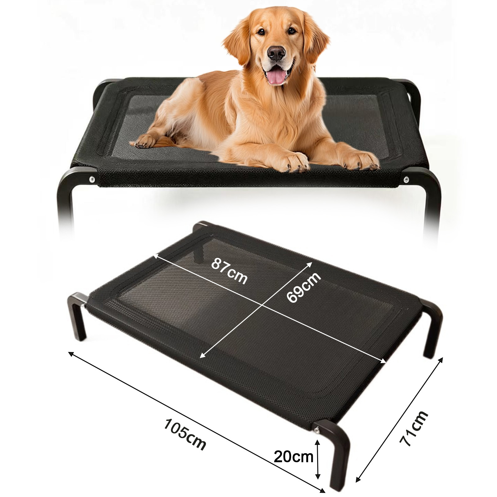 Carbon Pet Dog Bed, Elevated Design, In 3 Sizes, Suitable For Small And Large Pets, Suitable For Indoor And Outdoor Use