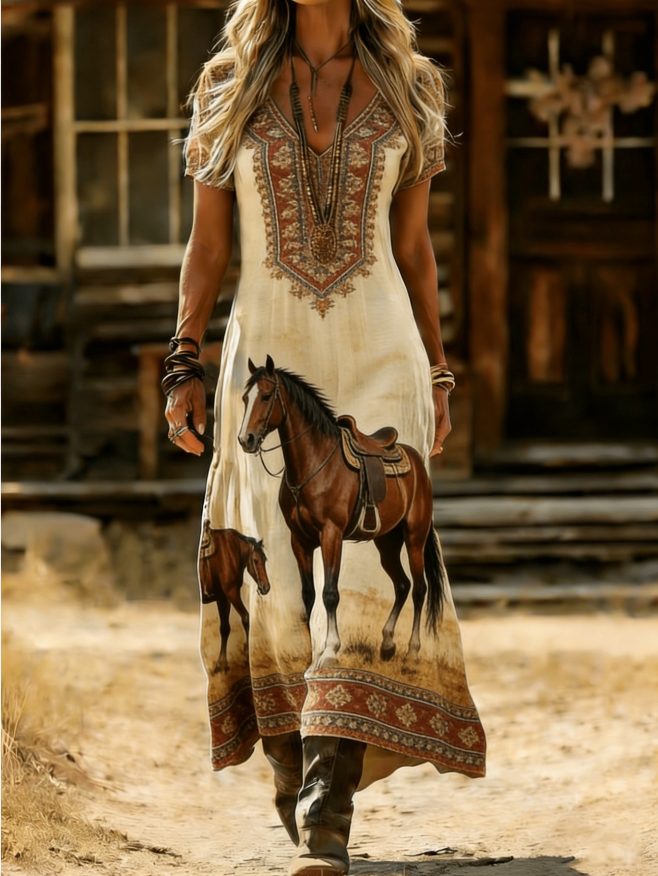 flowy cowgirl dress Flowy vaquera dress (beige) main image 0