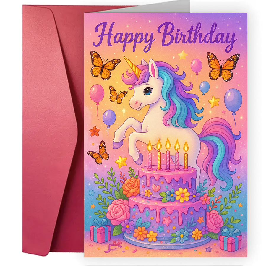 TEMU 1pc Magical Unicorn Birthday Celebration Card - Sending Warm And Happy Birthday Wishes To Fans Of Fantasy And Colorful Designs, For