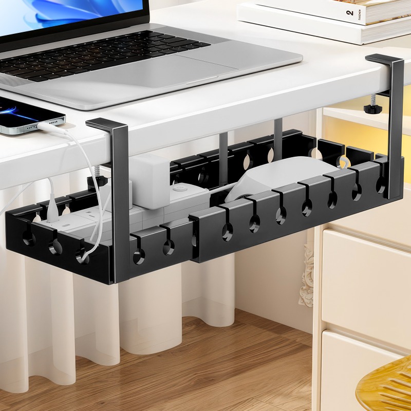 E-shop Kabelmanagement-Organizer für unter dem Schreibtisch, verstellbar von 17" bis 29", Klemm-Design ohne Bohren, geeignet für Homeoffice