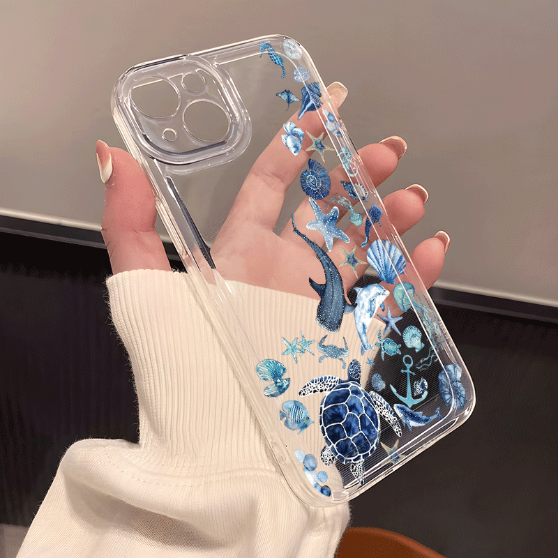 TEMU Phone Case - Fresh Turtle Pattern Transparent Phone Case For