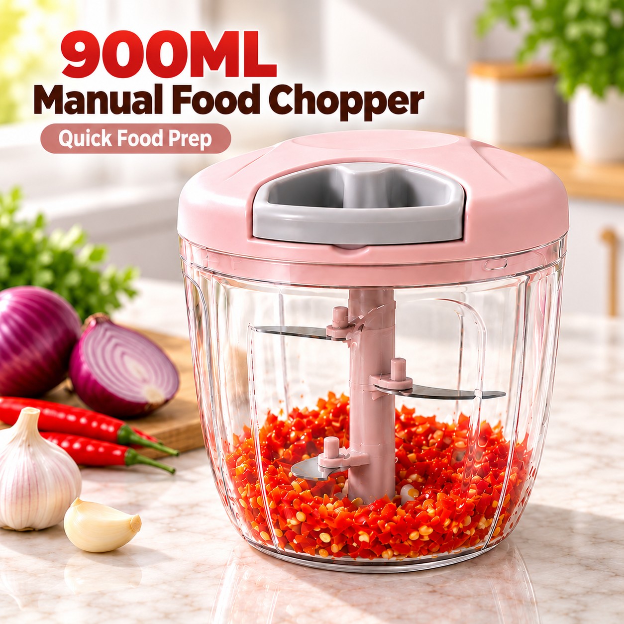TEMU Hachoir à légumes manuel 900 ml, hachoir à légumes de grande capacité avec lames multicouches pour ail, oignon, , herbes et légumes, outil de