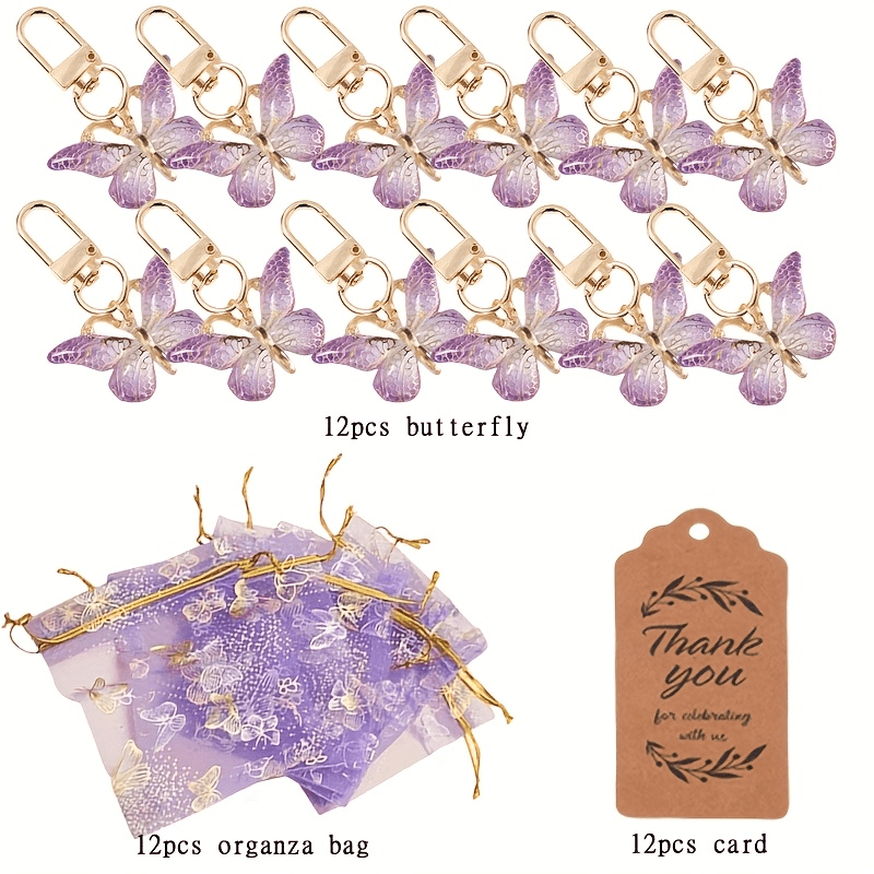 TEMU 36 Elegant Keychain Gift Packs (including 12 Keychains, 12 Bags, And 12 Cards) With Golden Pendants And Thank You Tags - Purple Organizational