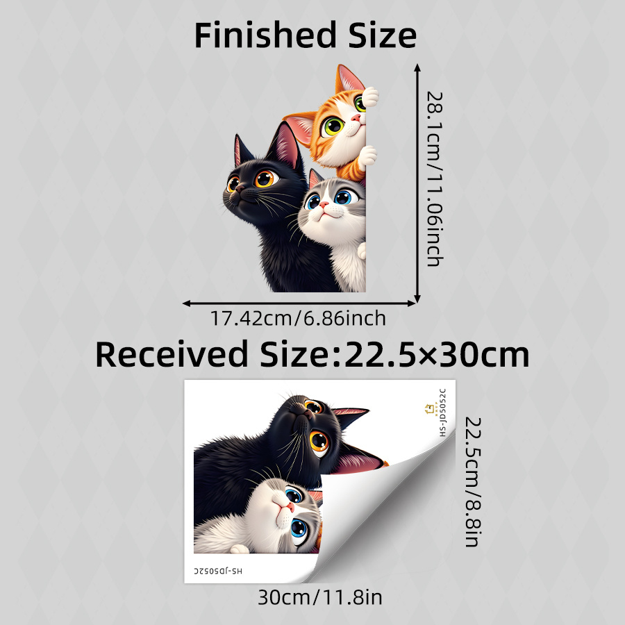 TEMU 1 Sheet Peeking Trio Cats Window Cling, Cute Black, Orange & Gray Kittens,removable Static Window Decal For Reading Nook Or Bedroom Window Sill