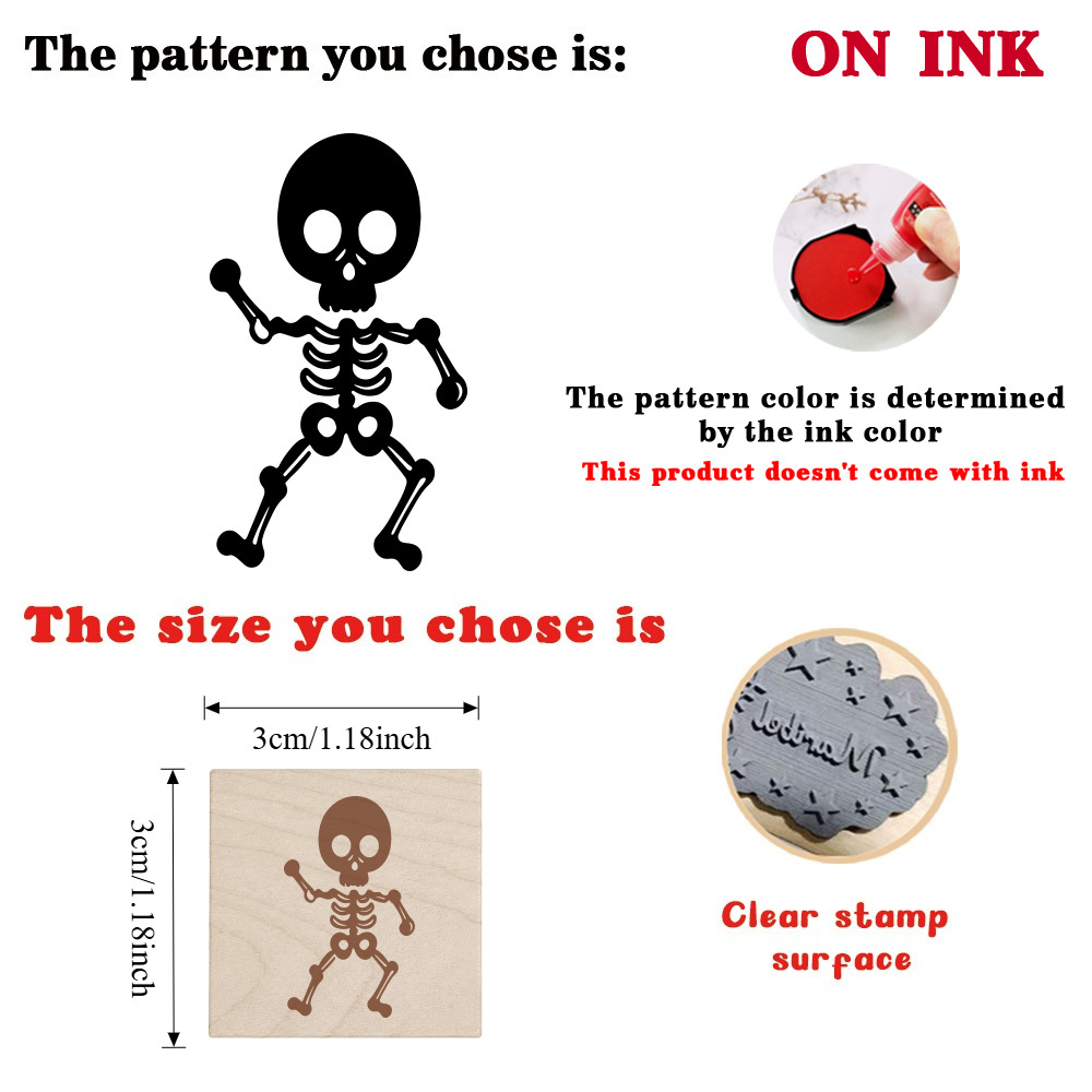 Cartoon Character Skeleton Rectangular Wooden Stamp