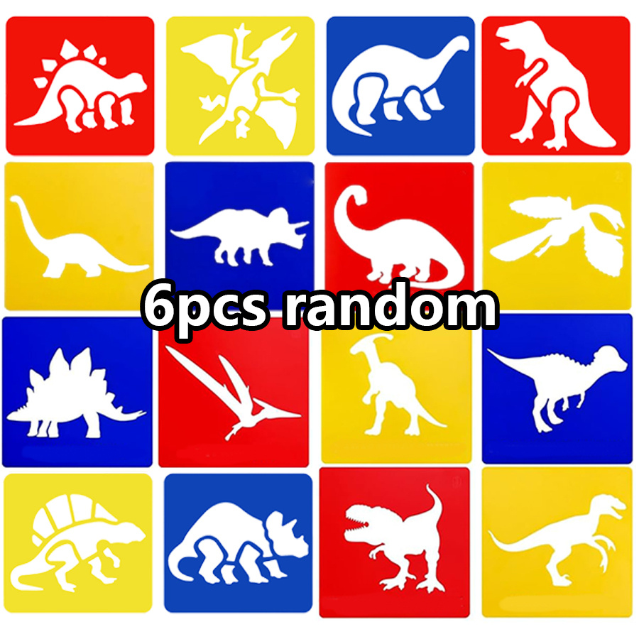 E-shop 6er-Set Malvorlagen mit Dinosaurier-Motiv, 5,9" waschbare Zeichenschablonen aus Kunststoff, Belohnung für das Klassenzimmer, Bastelbedarf,