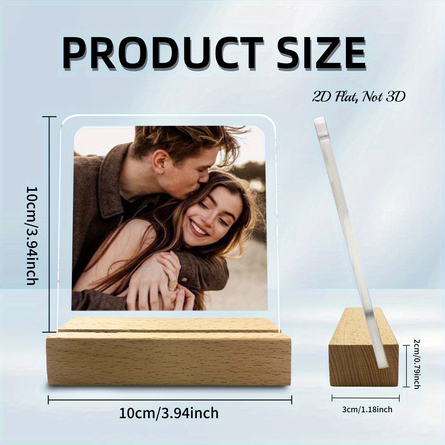 TEMU 2d Flat - [2d Flat] 1pc Customizable Photo Frame Acrylic Plaque With Wooden Base Suitable For -desk- Bedside Table- -gift For Relatives- -