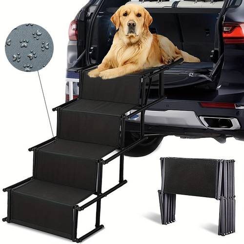 1pc foldable car dog stairs 4 step pet ladder with metal frame non slip pads design for safe vehicle access for cars trucks suvs