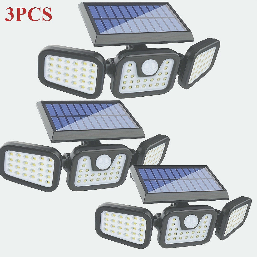 TEMU 3pcs, Solaires à Induction à 3 Têtes, Câblage Ni Perçage, de 3 Niveaux, Angle Réglable à 180°, Lampe LED Extérieure à Détecteur de Mouvement