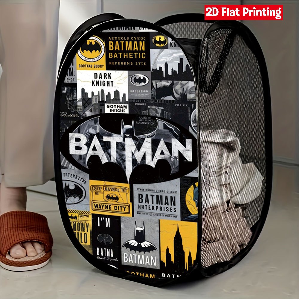 TEMU 1pc Warner Batman [authorized]foldable Large Capacity Mesh Laundry Basket With Handle, Casual Polymer Rectangular Laundry Basket For Bathroom,