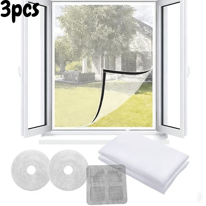 3pcs heavy duty   self   screen window net curtain reusable invisible installation invisible mosquito proof   no drilling required   translucent