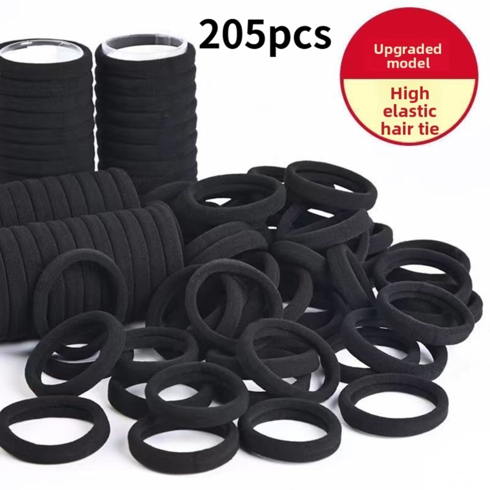 Image of 205pcs Set Of Women's Black Easy Elegant High-elastic Hair Ties, Ultra-large Capacity Durable Hair Ties, Suitable For Daily And Hairstyles