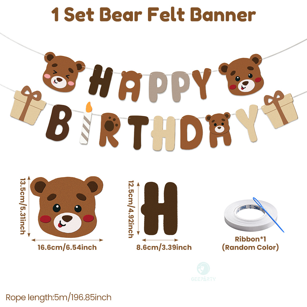 Image of 1 Set Brown For Bear Felt Banner Happy Birthday Banner Wait For Bear Fabric Banner Garland For Bear Birthday Party Decorations Supplies