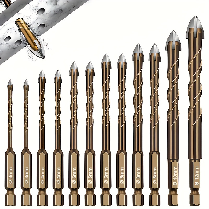 12pcs Tile Drill Bits, Diamond Tile Drill Bits Diameter 3-12mm, Hexagonal Tile Drills, For Glass, Metal, Briquep, Plastic, Wood