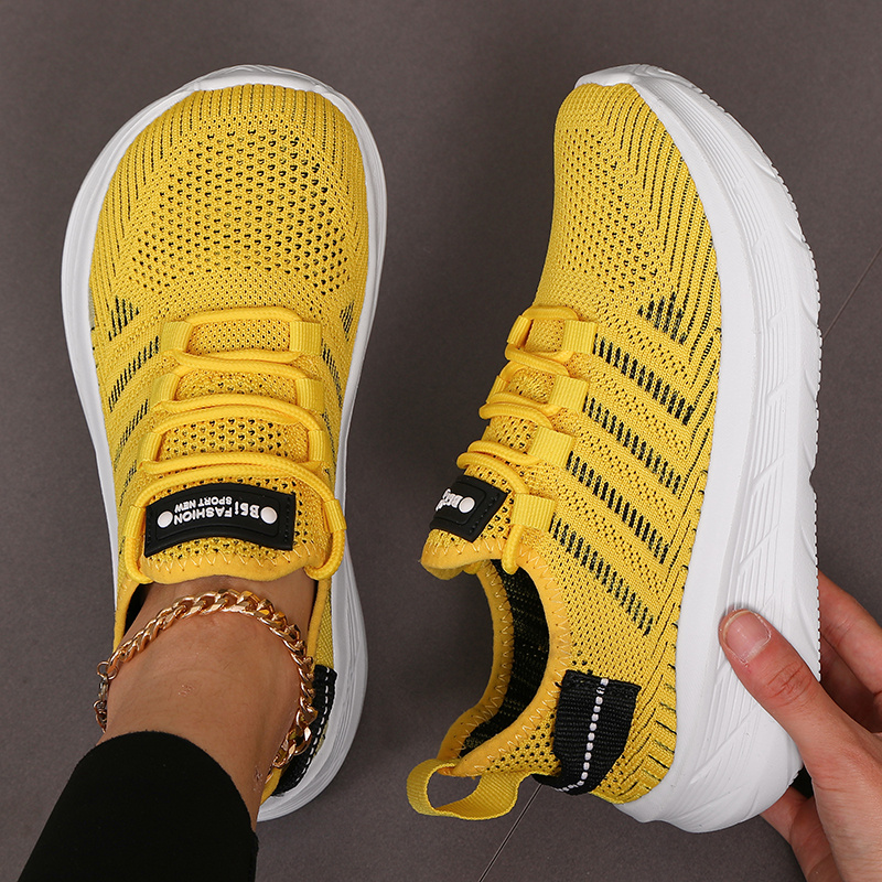TEMU Women's Wide-fit Running Shoes With Stripes And Color- Mesh, Casual Sneakers Featuring A Comfortable Platform Sole, Lightweight Design, And