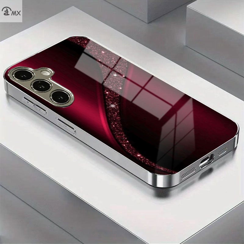 TEMU Phone Case: Glitter Electroplated Silver Tempered Glass Phone Case Compatible With Galaxy S25 Plus, S24 Plus, S24 Ultra, S23 Ultra, S23 Plus,