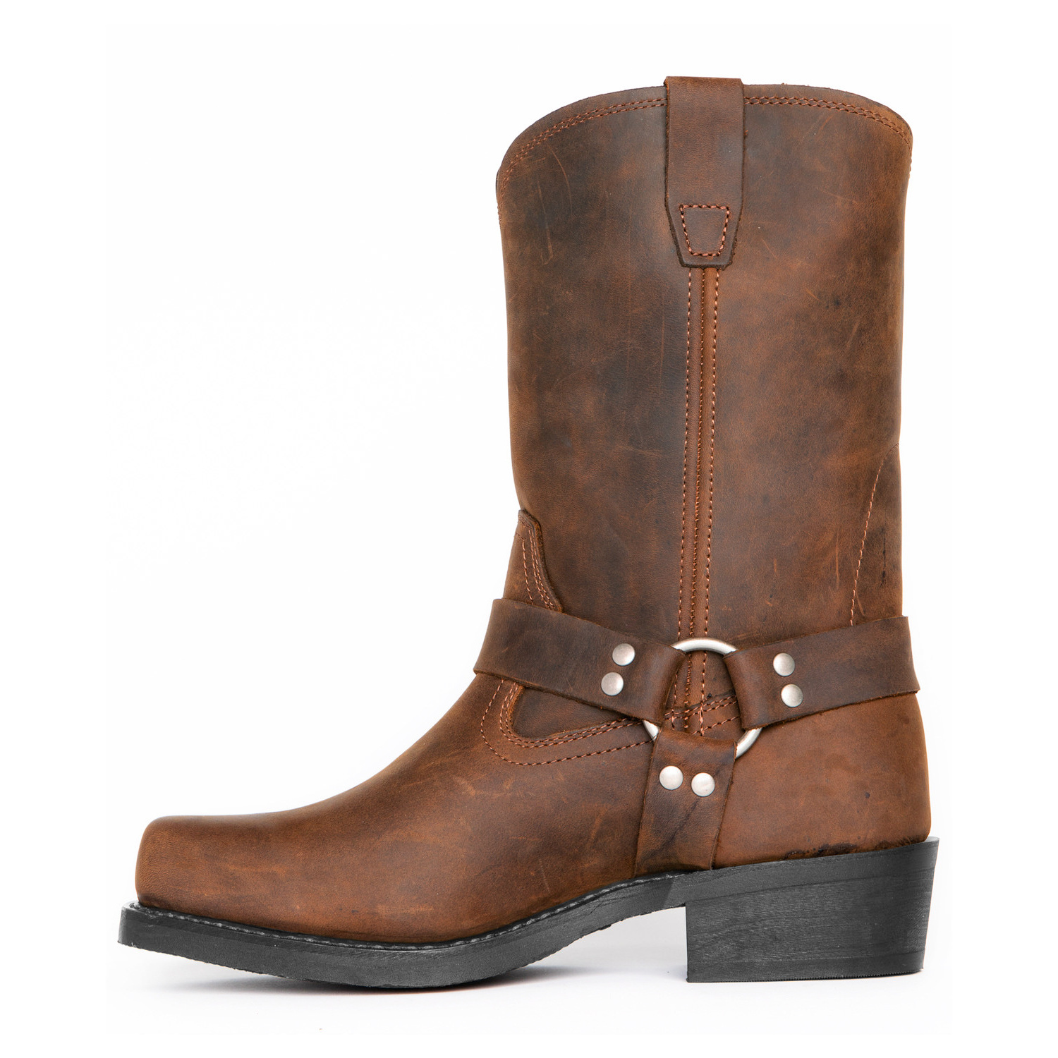 Image of Retro Metal Decor Mid Calf Western Boots, Autumn Winter Daily Footwear, 3 Color Options, Street Trend Outing Bar Styling Motorcycle Riding Wear