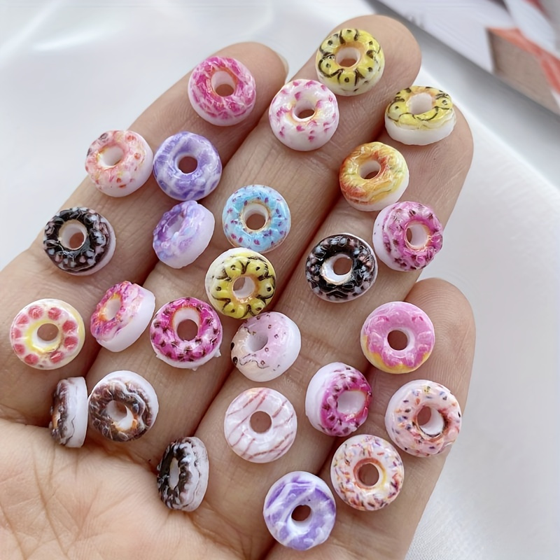 

50/100pcs Mini Donut Charms, 8mm Color Resin Flatback Embellishments, Assorted Food-themed Craft Accessories For Scrapbooking, Nail Art & Wedding Decorations