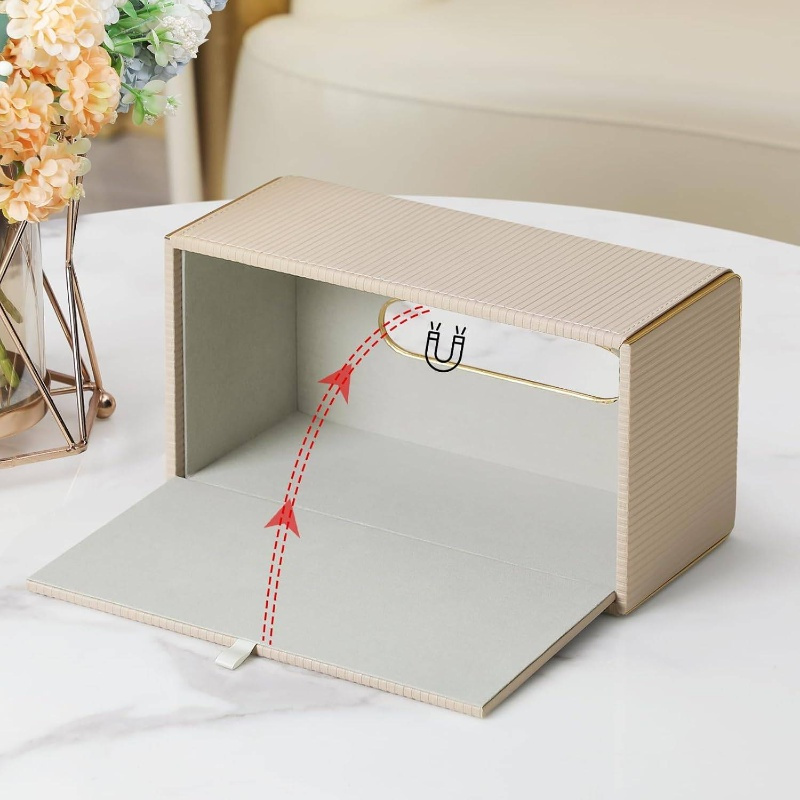 modern rectangular pu leather tissue box cover with magnetic closure &   - beige decorative bathroom/kitchen/entryway tissue holder, durable rectangular design with rounded corners, fits standard tissues, easy-  (1203-ply1602), tissue box holder Product details 3