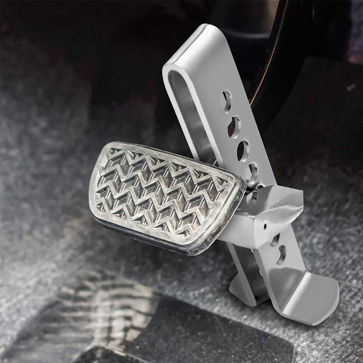 TEMU Adjustable Car Brake Pedal Anti-theft Lock With 3 Matching Keys, Heavy-duty 8-hole Stainless Steel Construction, For Steering Wheel And Clutch,