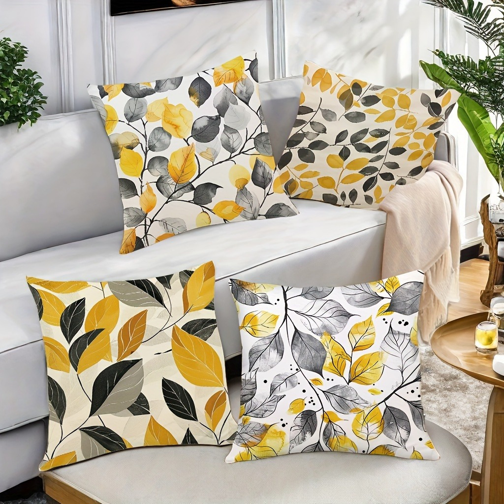 

4pcs, Fresh Of Maple Leaf And Leaves, -friendly Cushion Cover, 100% Polyester Material Suitable For Room Sofas Of Room Types, 45x45cm, Without Pillow