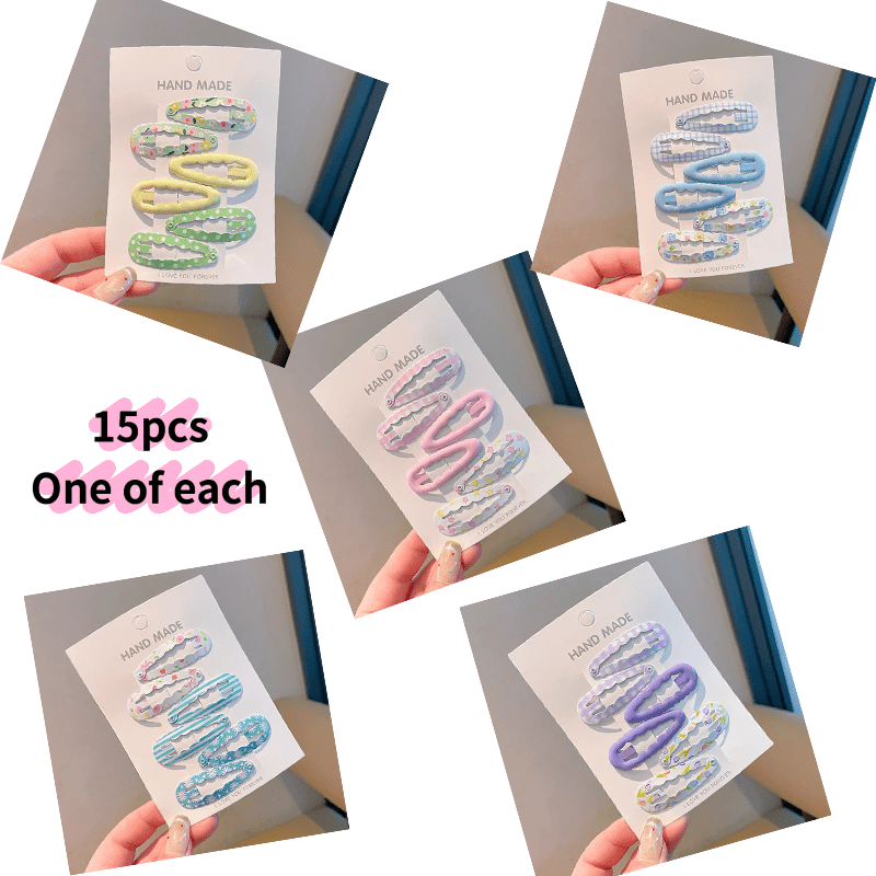 TEMU 15pcs Women's Colorful Wavy Bb Clips, A Must-have For Tidying Up Stray Hairs, Perfect For Hairstyles, Ensuring A Different Look Day. Ideal For