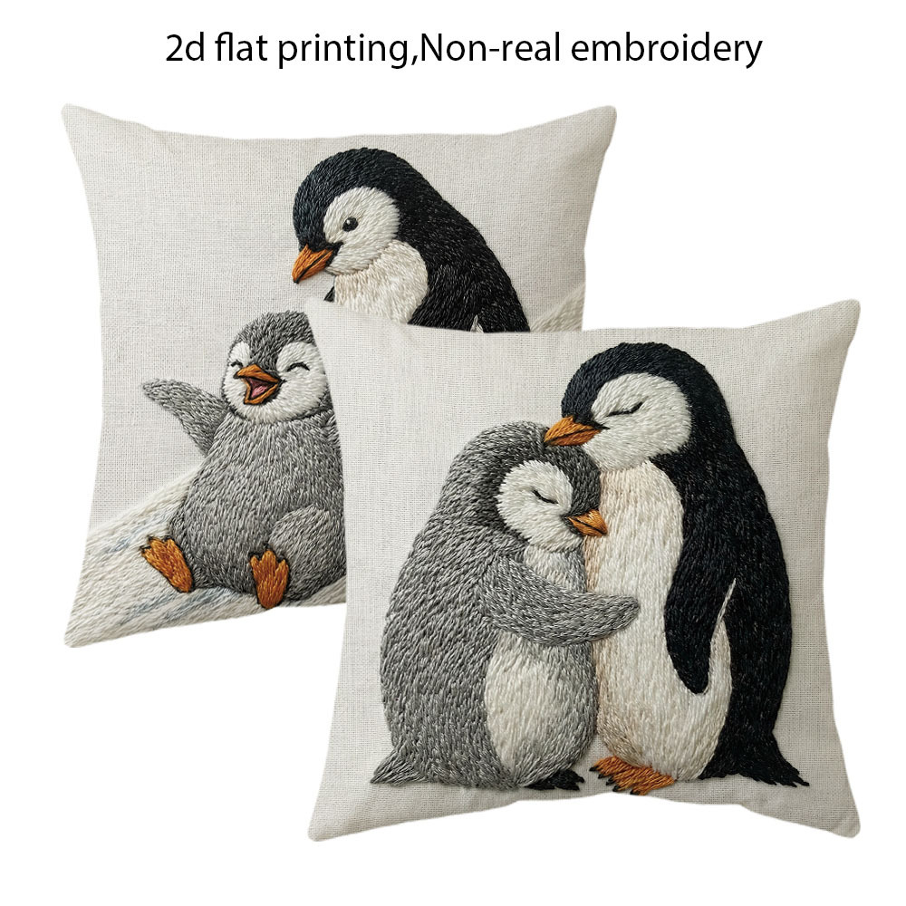 TEMU 2 Stück Süße Pinguin-Muster Kissenbezüge Set, 2D Flachdruck (nicht bestickt), geeignet für Wohnzimmer Sofa Schlafzimmer Bettdeko Kissenhüllen.