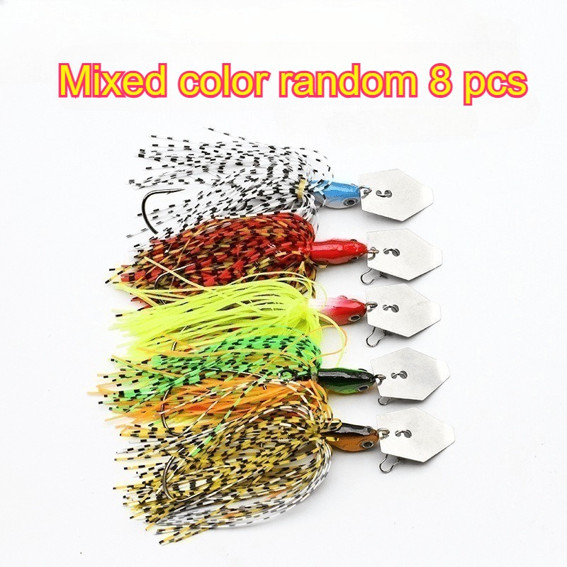 TEMU Random Color Mixing 8pcs Fishing Lures Set Spinner Artificial Bait Skirts Kit Weedless For Pike Swimbait Walleye.