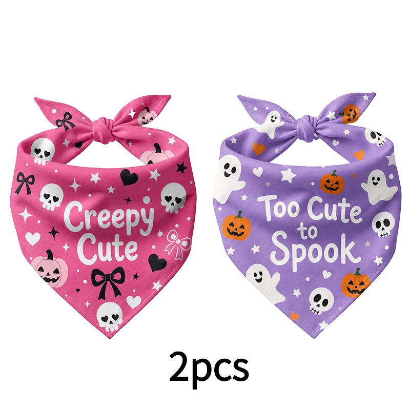 TEMU 2pcs Pet Bandana, For Halloween Pet Scarf With Pumpkin Pattern, Soft Tie On Adjustable Pet Neckerchief For Small Medium Large Dogs Cats, Holiday