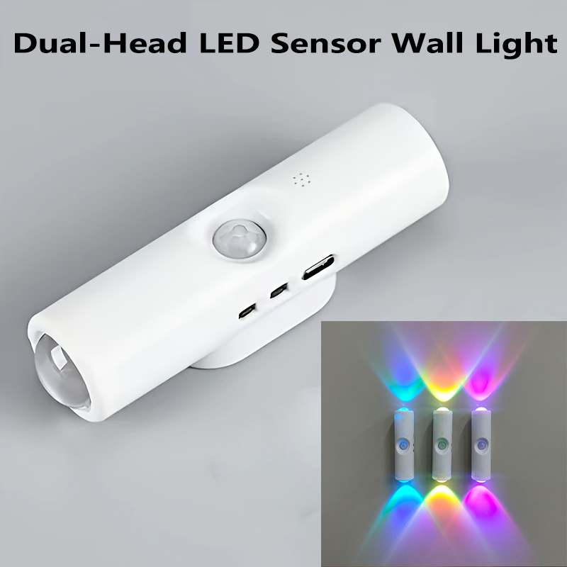 TEMU Lámpara de pared dual con sensor de movimiento inteligente ajustable multicolor de 2 LED, luz decorativa navideña, sensor de movimiento