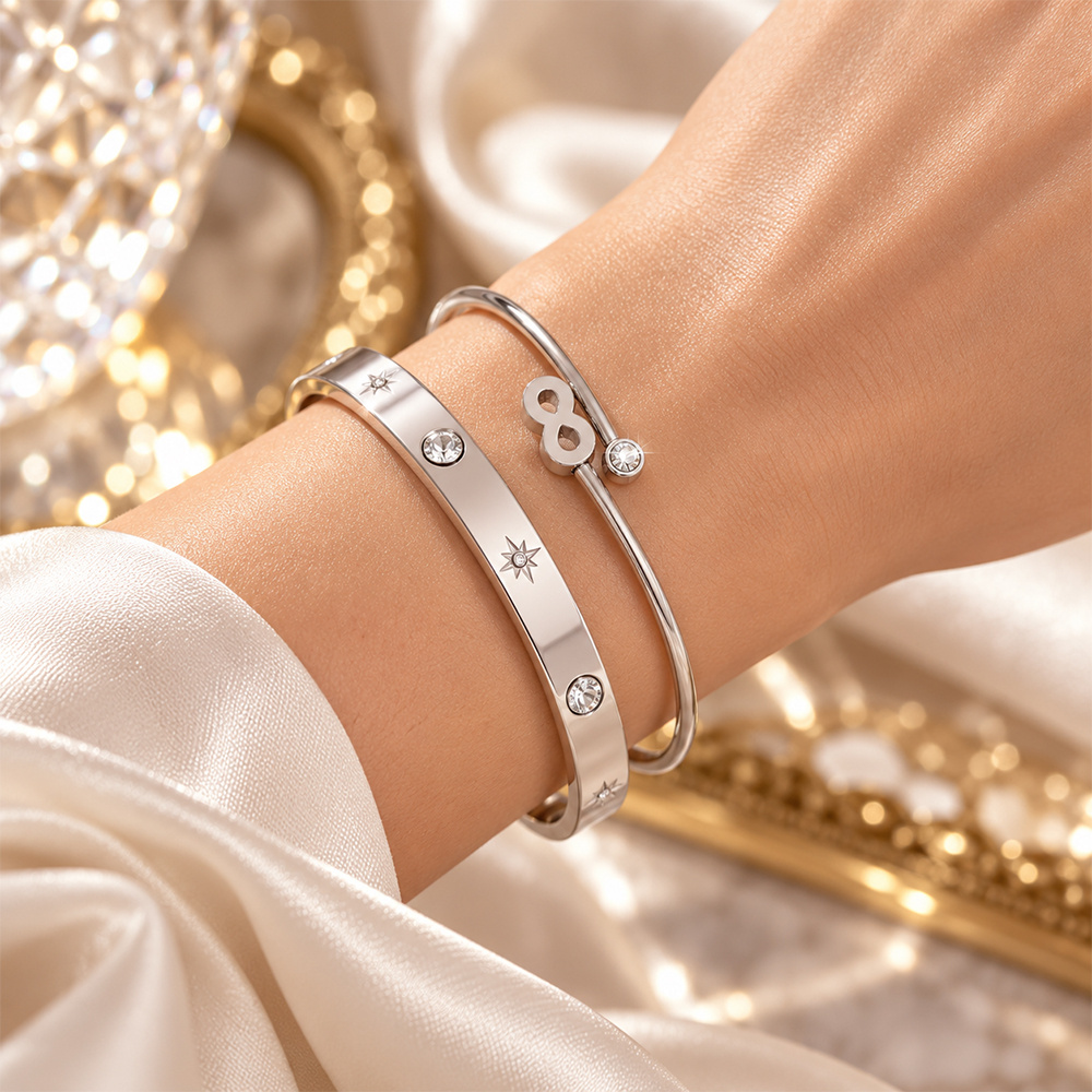 2pcs Infinity Symbol Design Double Bangle Set