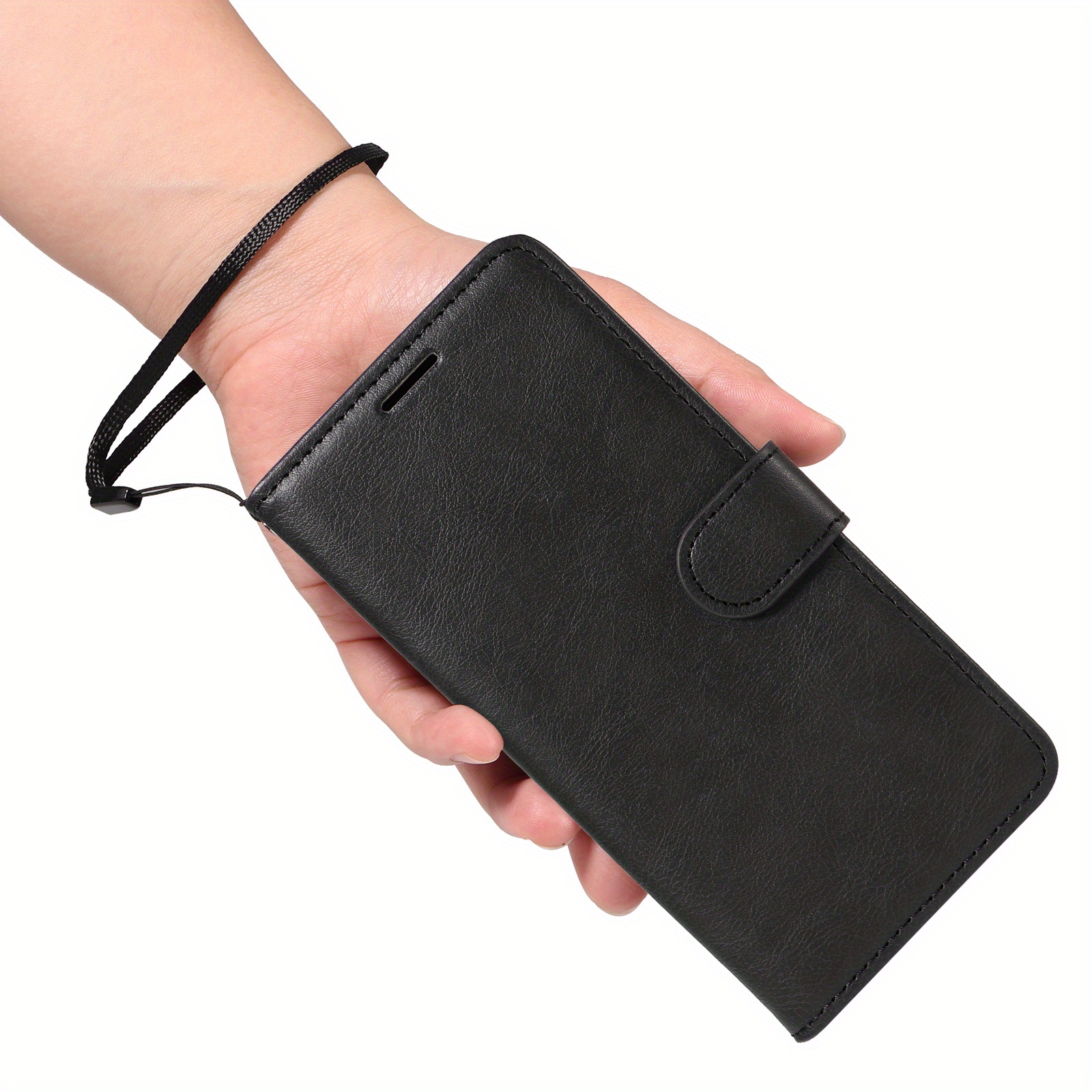TEMU Phone Case - A Solid Color Case In , Featuring A Phone Strap, Made Of Pu Faux Leather With A Magnetic Flip Cover. It Has A Reverse Magnetic