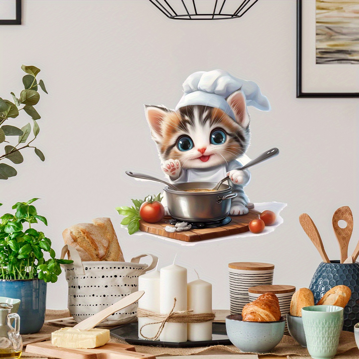 New Cute Kitchen Cooking Cat Self-adhesive Wall Stickers Room Corner Stairs Home Decoration Stickers