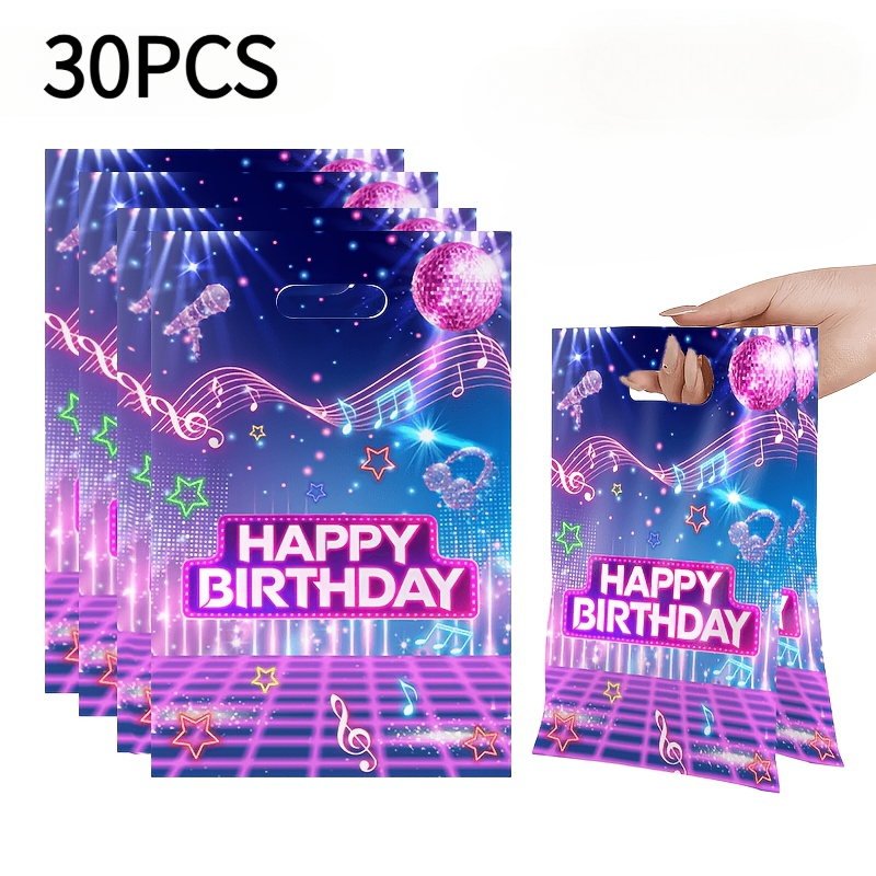 TEMU 30pcs Sacs à main de fête sur le thème de la musique magique, adaptés pour anniversaire, décoration de boule disco, concert, fête, sacs cadeaux