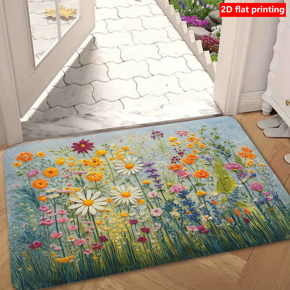 TEMU 1 pièce Nouveau Paillasson de Fleurs Printemps/Été, Tapis d'Entrée Antidérapant Style , Tapis Décoratif de , Paillasson Décoratif Imprimé Fleurs
