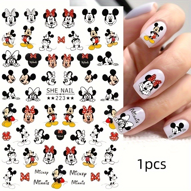 

1pc Disney And Mouse Nail Art Stickers - Shimmery Diy Decals, Self-adhesive, Glitter , Cartoon Theme, , Pre- Paper, Single Use, Anime Style, Unscented