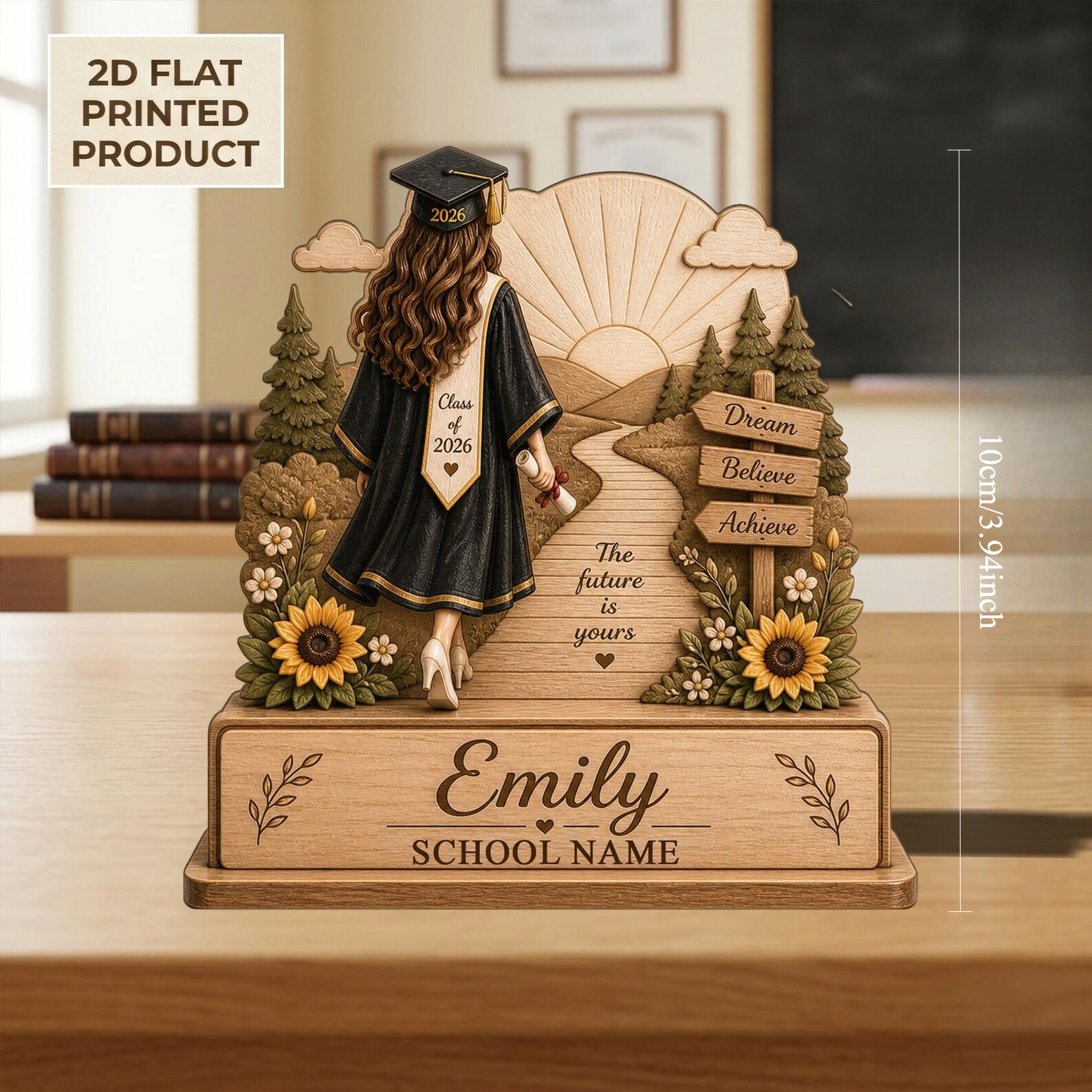 TEMU Placa Decorativa de Madera 2D Personalizada para Graduación, Regalo de 2026, Letrero Escolar con Personalizado, Decoración Recuerdo de