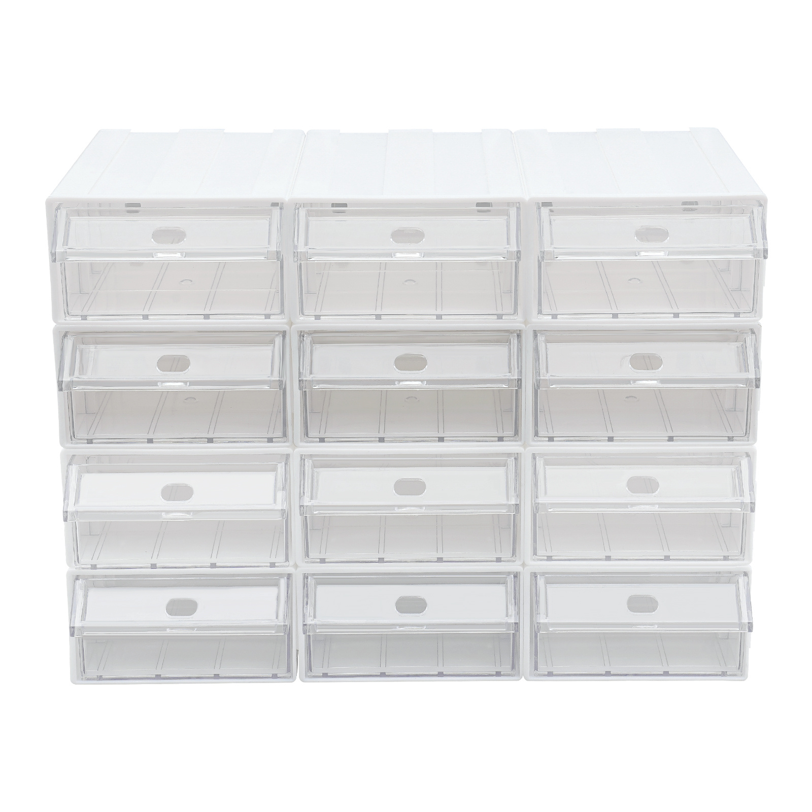 12pcs Clear Stackable Drawer Storage Cabinet With 3 Compartments Each, Hips, Ps Versatile Plastic Organizer For Cosmetics, Crafts, Office Supplies, Small Items