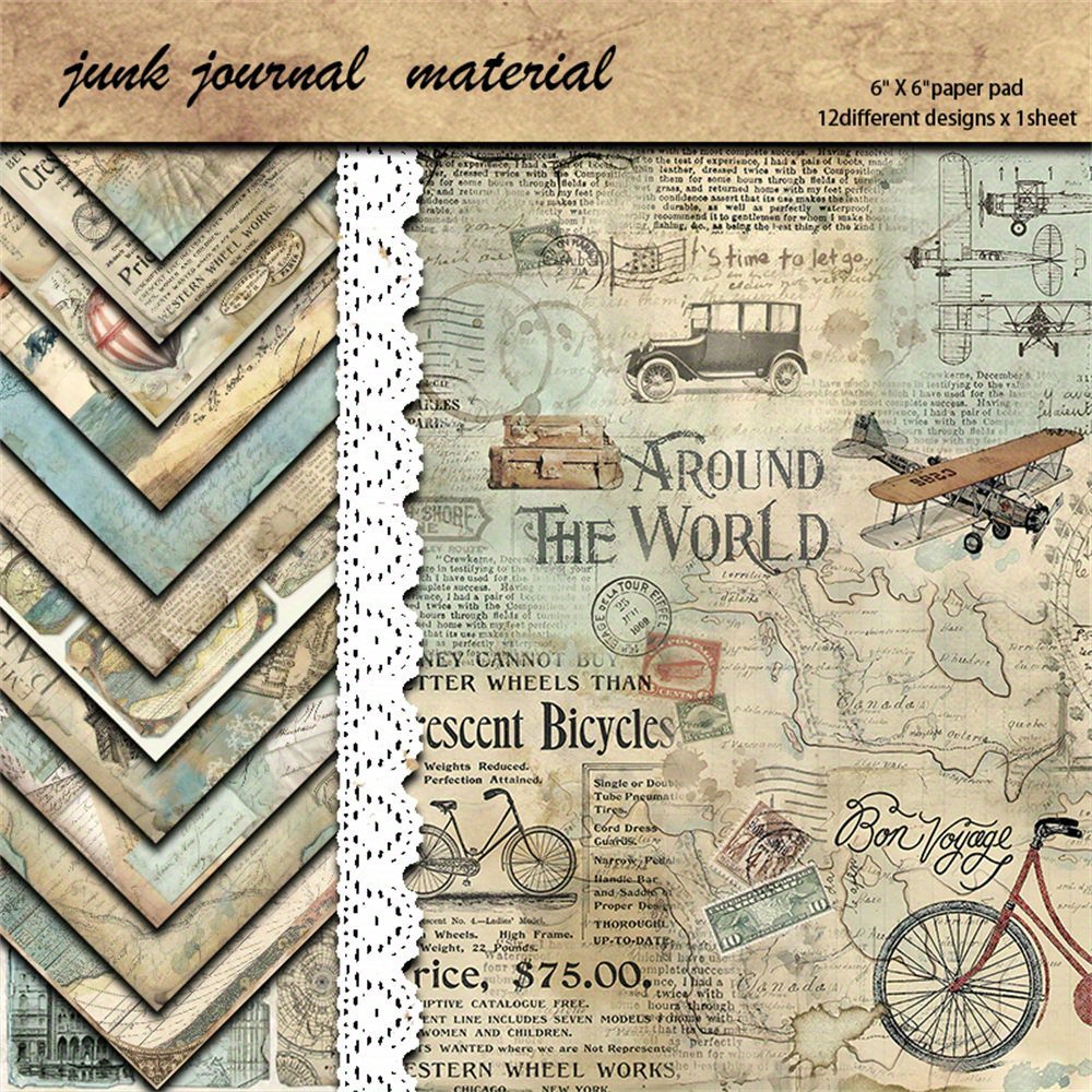 TEMU 12 Sheets Of Large Retro-style Travel-themed Paper For Journaling, Perfect For Projects And Student Stationery Arts And Crafts