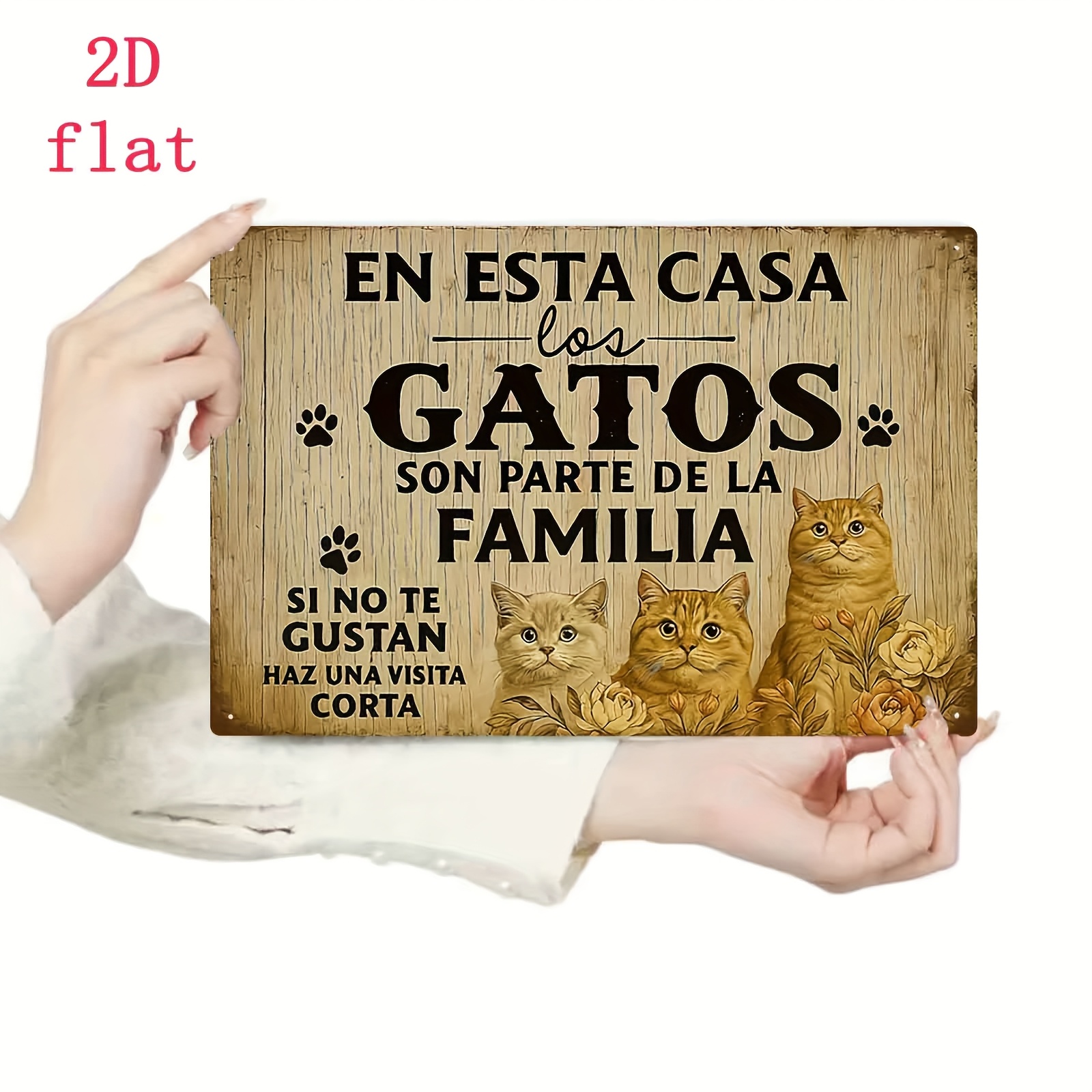 TEMU de pared de madera vintage " son parte ", panel 2D, 1 pieza - 7.8x5.85 pulgadas, decoración rústica española con gato y rosas, para el hogar, y