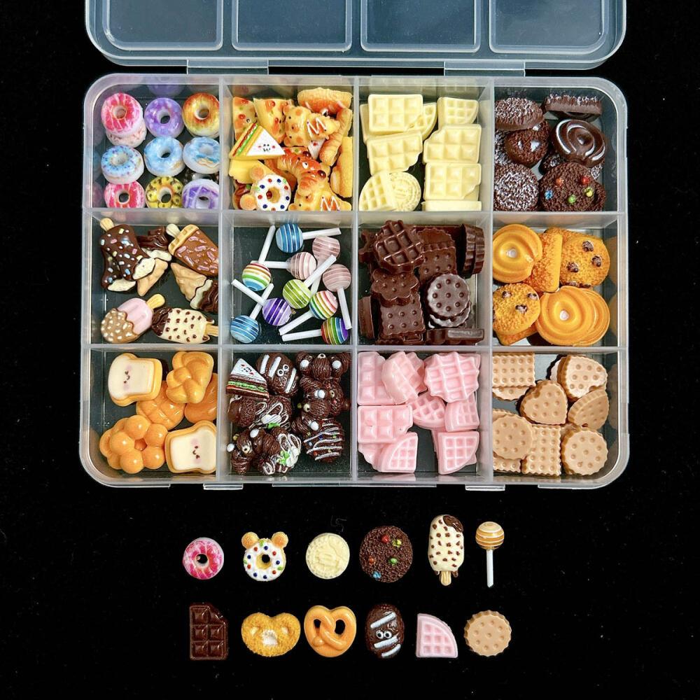 

A Box Of Cute Cartoon Chocolate Cookies, , Donuts, Ice Cream, And Nail Art Accessories.