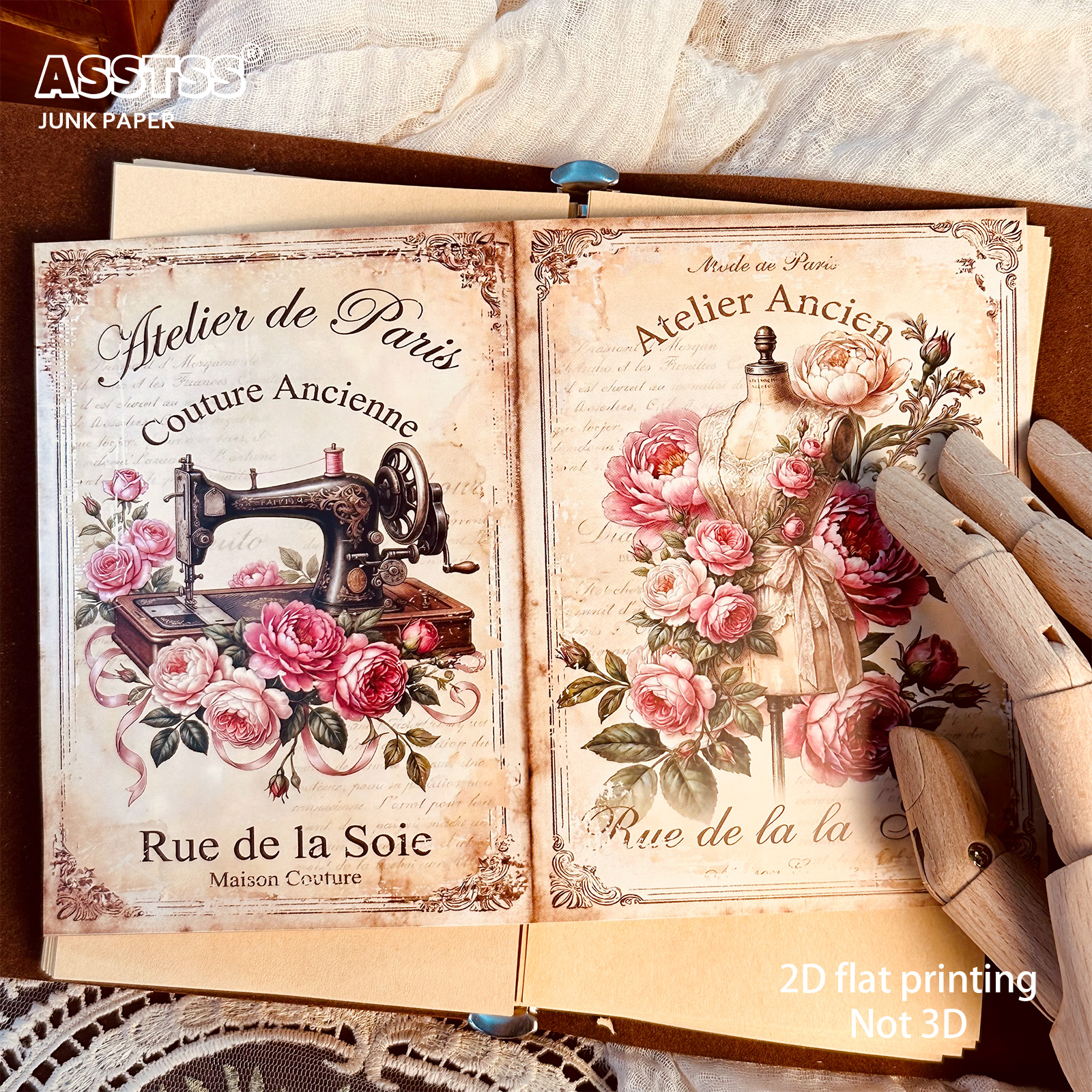 TEMU Asstss 20-sheet A5 [2d Flat] Vintage Victorian Paris Floral Junk Journals, Scrapbook Decoration Paper Pads, For Arts Crafts, Scrapbooking