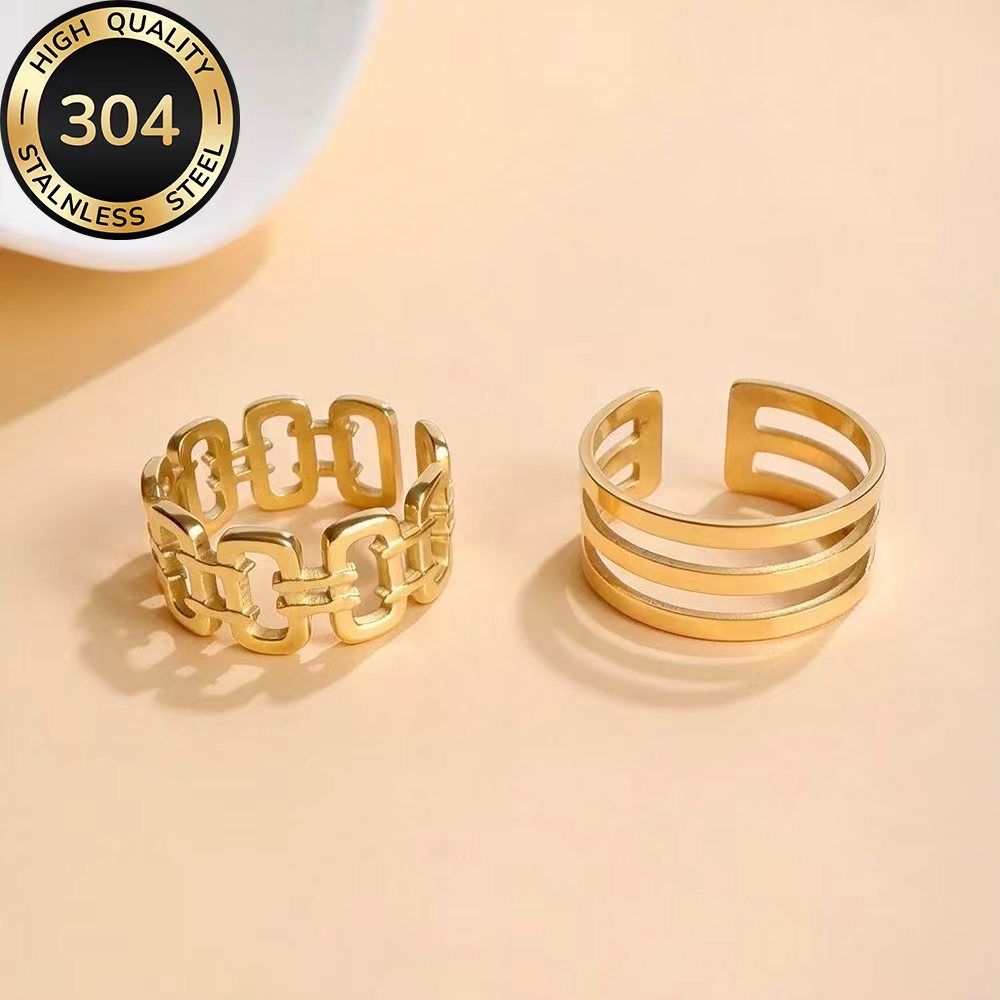2pc Golden Stackable Open Ring Set, High-Quality Stainless Steel