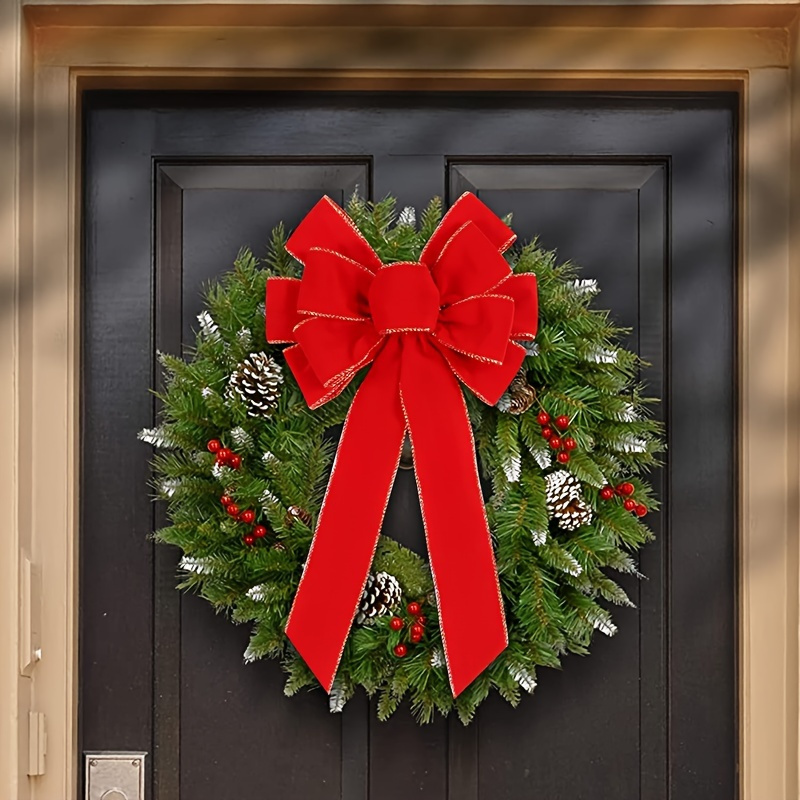 

Christmas Velvet Bow Decoration - Handcrafted Red Bow For Wreath, Front Door, Tree Topper, Home, Office, And Theme Party Decor - No Electricity Or Battery Needed - Featherless - Holiday Ornament