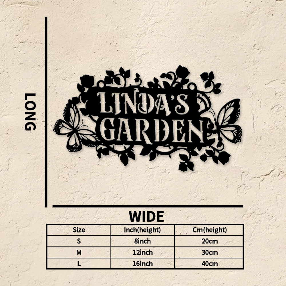 TEMU 【2D Flat】 [2D Flat] . Benutzerdefiniertes Gartenschild Personalisierte Metall Wandkunst für Außendekoration Schmetterling Rosen Blumen Design