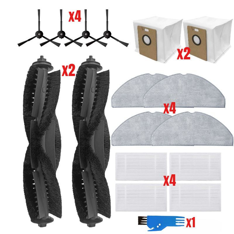 TEMU 17-pack Tapo Replacement Parts Compatible With Rv30 /rv20 Robot Vacuum, Including 2 Roller Brushes, 4 Filters, 4 Side Brushes, 4 Mop Cloths, 2