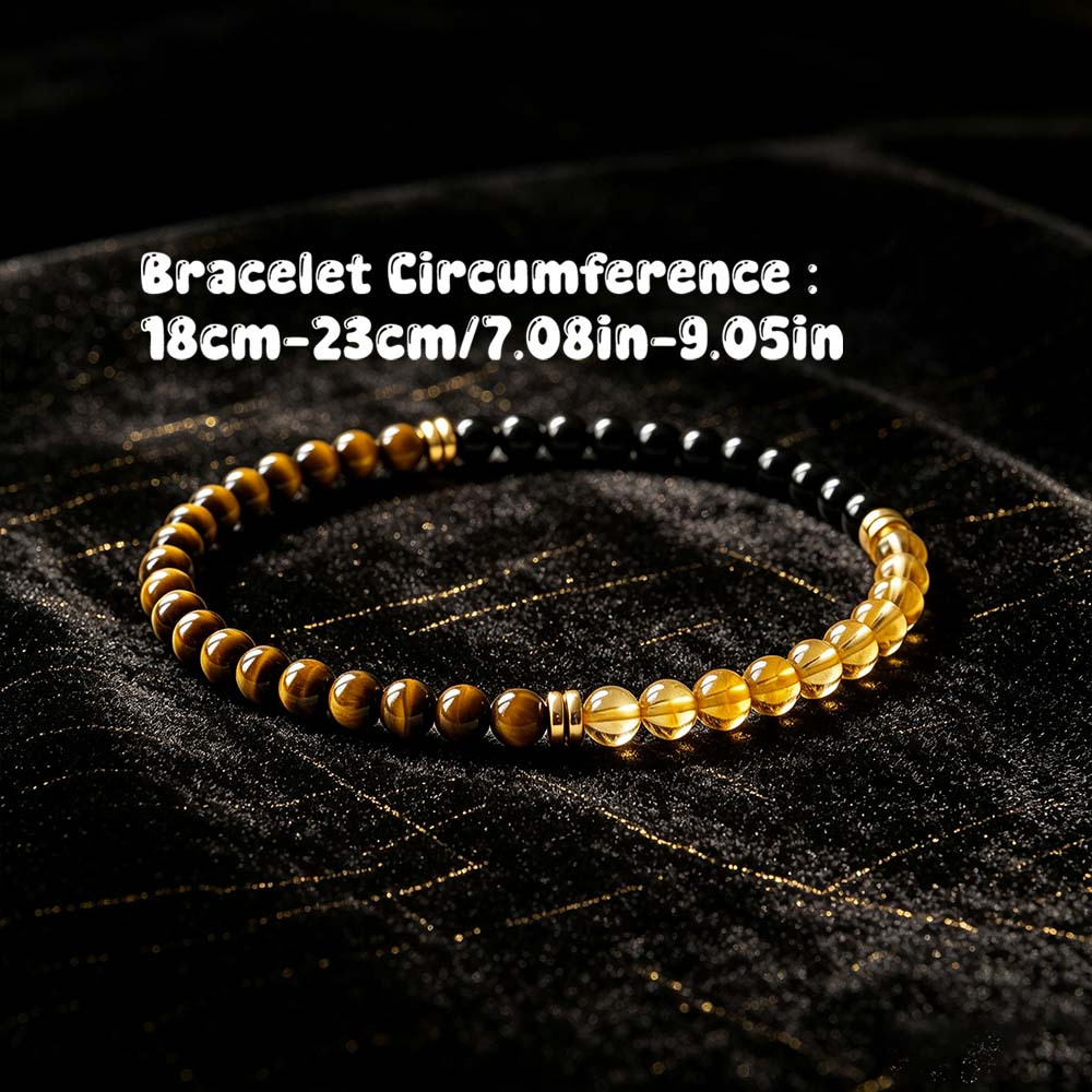 Natural Tiger Eye & Citrine Round Bead Bracelet, Prosperity Theme