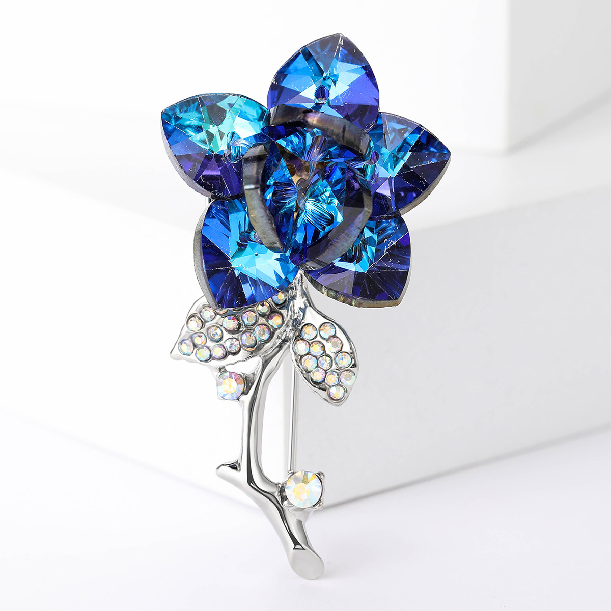 1pc elegant crystal rose brooch pin with rhinestones fashionable alloy floral lapel pin for sophisticated attire details 2