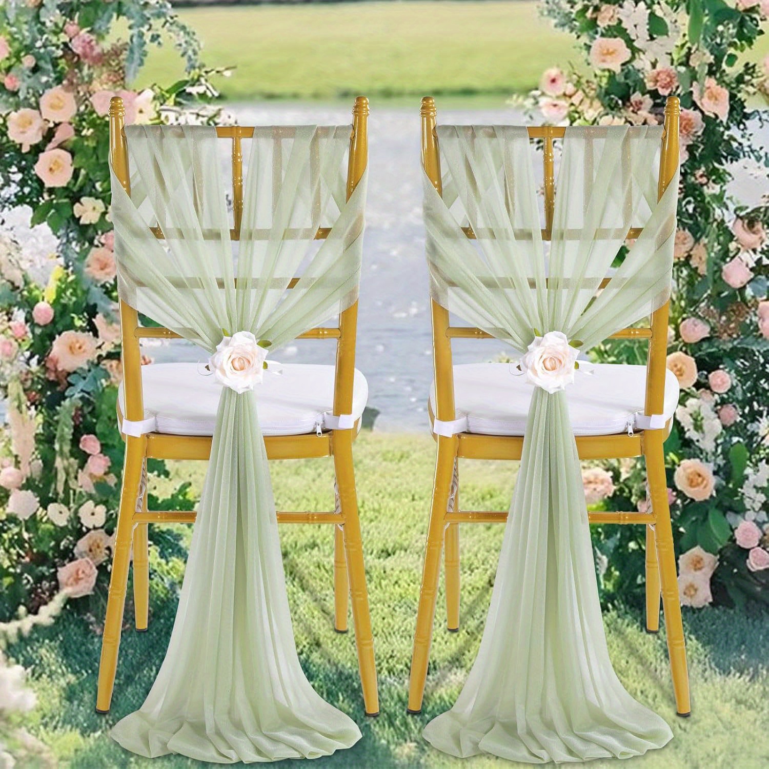 sage green chair wedding chair drapes